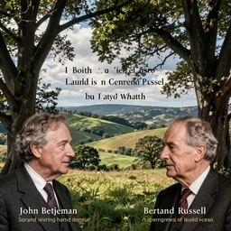 john betjeman and bertrand russell having performative mid - century design arguments about paradox in poetry