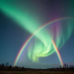 professional art of a rainbow connected to an aurora borealis, 4 k, 8 k, hd, high quality, highly detailed