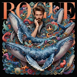 masculine man with beard : : by martine johanna and simon stalenhag and chie yoshii and casey weldon and wlop : : ornate, dynamic, particulate, rich colors, intricate, whales, highly detailed, vogue, harper's bazaar art, fashion magazine, smooth, sharp focus, 8 k, octane render,