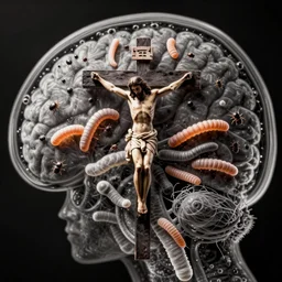 jesus christ crucifixion, parasitic infestation, MRI, Brain, worms and microscopic organism, mites and insects, organic, MRI, microscopic view