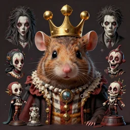 a hyper detailed full face portrait of anthropomorphic rodent transforming into the striated king of puppets, horror, sideshow figurines, diablo 4 lilith, by yusuke murata, by hiroya oku, by dorian cleavenger, by tom bagshaw, by zdzisław beksinski, trending on artstation