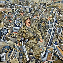 a soldier screaming during an battlefield, Matte painting , detailed painting, greg rutkowski