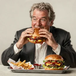 Robert Redford eating a mcdonald's big mac hamburger, dripping BBQ Sauce, serving burgers, intricate, elegant, highly detailed, digital painting, artstation, concept art, matte, sharp focus, hyperreal, art by Artgerm and Greg Rutkowski and Alphonse Mucha