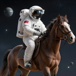 an astronaut riding a horse in universe, photorealistic style, unreal engine