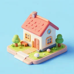small cute mobile game house, 1 0 0 mm, 3 d render, isometric, diorama, blue background,