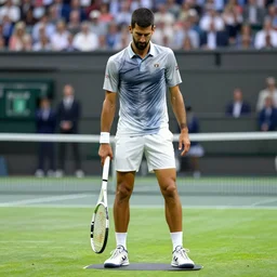 a statue of a sad novak dijokovic on the tennis court – n 9