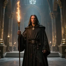 « a beautiful sith male creating a rule of two in an ancient sith temple stylized as a catholic church, very realistic, trending on artstation »