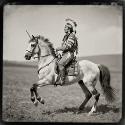 tintype photo, native american riding unicorn