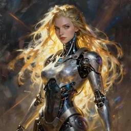 triss merigold cyberpunk, integrated electronics, cyborg, oil painting, Tooth Wu, Greg Rutkowski, RPG portrait, dynamic lighting, fantasy art, High contrast, depth of field
