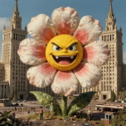 colossal grotesque Beelzebub flower made from angry mankind smiles in the middle of abandoned post soviet constructivist cityscape, Stalinist architecture, ultradetailed, Intricate by Hayao Miyazaki and Josan Gonzalez and Makoto Shinkai and Giuseppe Arcimboldo and MC Esher and Wes Anderson