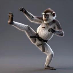 colobus monkey doing karate by greg rutkowski and thomas kinkade, trending on artstation, 3 d render octane