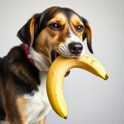 a dog eating a banana