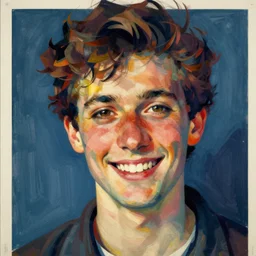 a close up portrait a very ordinary person smiling, facing front, by Toulouse-Lautrec, poster, flat color