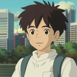 anime fine details portrait of school boy in front of modern tokyo city landscape on the background deep bokeh, close-up view, anime masterpiece by Studio Ghibli, 8k, sharp high quality anime, artstation