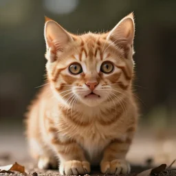 surprised cute fluffy orange tabby kitten, big eyes