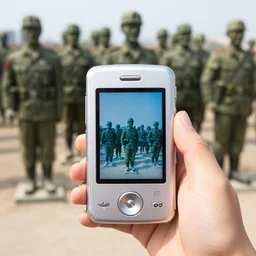 Beautiful colored-photo cameraphone 2005 soft liminal Photograph of army of statues