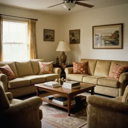 a typical American living room from 1980