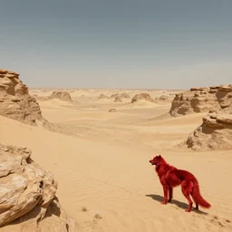 empty karst desert wide shot, crimson hound beast, fantasy concept art