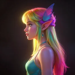 side - profile painted portrait, ellie bamber fairy, backlit, key lighting, smooth, gaudy colors, octane render aesthetic, overlord, dota matte painting concept art, official fanart behance hd artstation by atey ghailan, by greg rutkowski, by greg tocchini, by james gilleard, by joe fenton, by kaethe butcher, lois van baarle, ilya kuvshinov