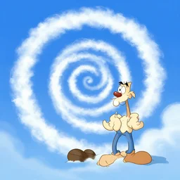cartoon concept art, blue sky spiral clouds, from sam and max