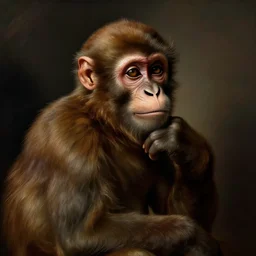 a monkey lost deep in thought, portrait, by caravaggio