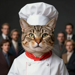 a portrait of a cat dressed as a cook, high detail, cleary see face, by gaston bussiere, bayard wu, greg rutkowski, odd nerdrum, maxim verehin, dan dos santos, masterpiece, sharp focus, cinematic lightning