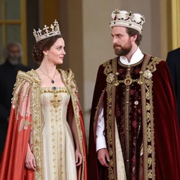 female european king in kingly male regalia with her wife