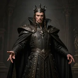 an portrait of the king hastur, omnious mantle, dark crown, intricate details, detailed clothes, artstation, epic pose, epic light, by rembrandt and hieronymus bosch
