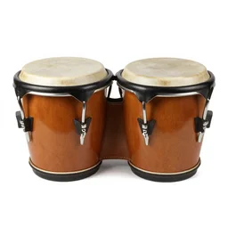leather-bound bongo drums, 8k product photo, isolated on a pure white background, centered, entire object in frame, sharp focus, soft studio lighting