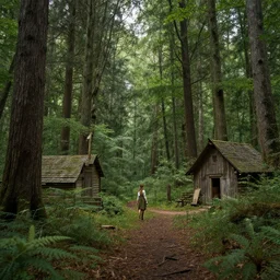 A forest nymph leaves her forest, matte painting, settlement, wide shot, 4k,