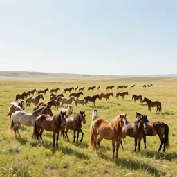 the see horse valley, where horses thrive, perspective view, light and shadows, a fractal made of many horses