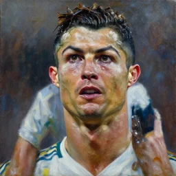 cristiano ronaldo, oil painting by alyssa monks, 2 1 th century, art, oil on canvas, wet - on - wet technique, highly realistic, expressive emotions, intricate textures, illusionistic detail, 4 k