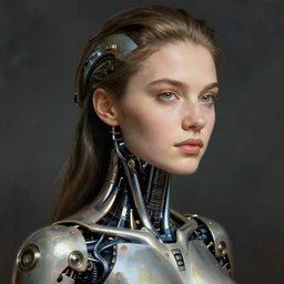 extremely detailed, intricate photorealistic portrait of beautiful female android, art by jean - michel folon