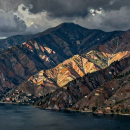 lakeside mountains, by diego rivera