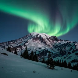 beautiful aurora over mt rainier hdr ray tracing long exposure film