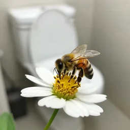 a bee sitting on a flower in a toilet