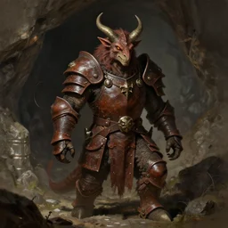 a kobold from dungeons and dragons wearing leather armor in a cave, digital painting
