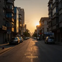 a Communist city on the moon street photo, sunrise, long shadows, photorealistic, stunning, magnum photos 4k