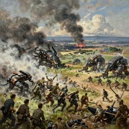 world war 1 landscape of zergs destroying the terran soldiers, in an epic and bloody battle, beautiful painting