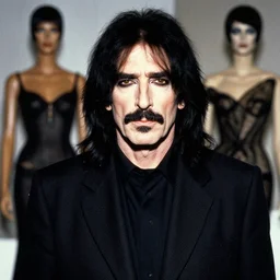a portrait of frank zappa with background scenery by juergen teller, front facing, iris van herpen, rankin, ring - flash