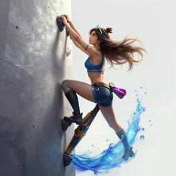 league of legends champion splashart of a girl climbing a wall