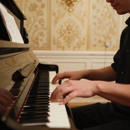 contrapoints playing piano in an opulent house with fancy wallpaper