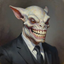 caninical. a portrait of a tooth elemental in a suit with a face made of teeth. oil on canvas by james gurney