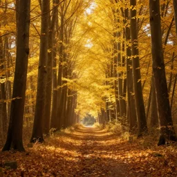 a professional photographic view picture of an alley in a golden forest, photographic filter unreal engine 5 realistic hyperdetailed 8 k ultradetail cinematic concept art volumetric lighting, very beautiful scenery, very realistic effect, hd, hdr, cinematic 4 k wallpaper, 8 k, sharp focus, octane render, ultra detailed, high resolution, artstation trending on artstation in the style of albert dros glowing rich colors powerful imagery