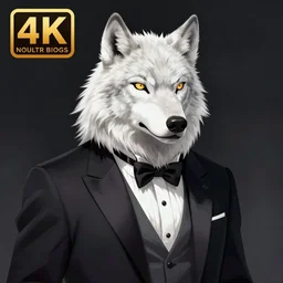 An Award Winning Masterpiece Character Illustration trending on artstation of a White Wolf in a Tuxedo, 4k, ultra detailed
