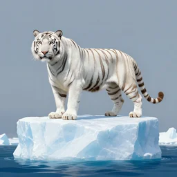 a white tiger standing on the top of a iceberg, in the style of rafael
