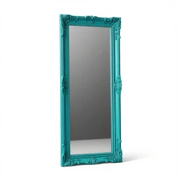 turquoise full length mirror, stylized 3d render, isolated on a pure white background, centered, entire object in frame, sharp focus, soft studio lighting