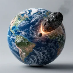 Digital art for disaster movie of Earth being hit by an asteroid