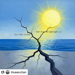 there is a crack in everything, that's how the light gets in. blue ocean, sunshine,, concept art, precisionism, art on instagram, detailed painting
