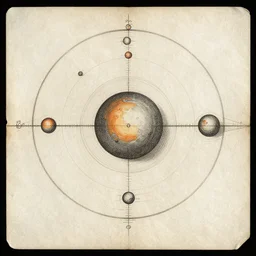a 1500s sketch of the solar system on an old piece of paper.